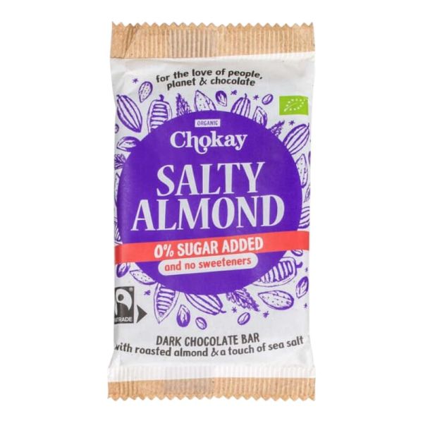 Μαύρη Σοκολάτα με Αλατισμένα Αμύγδαλα 'Salty Almond' Χωρίς Γλουτένη & Χωρίς Ζάχαρη